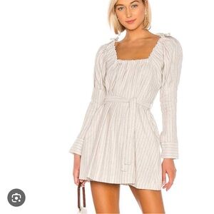 L’Academie Celine Tie Waist Puff Shoulder Mini Dress